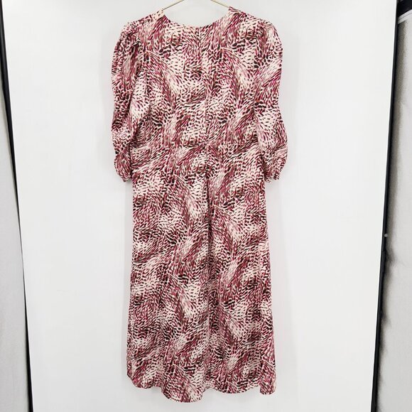 Express Women's Abstract Print Puff Sleeve Ruched Front Hi-Lo Midi Dress XL - Picture 3 of 12